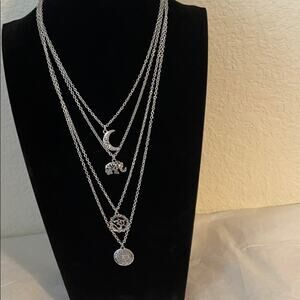 Boho Quad Mystic Moon Elephant Chain Necklace